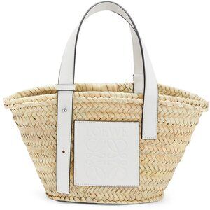 NWT Loewe Basket Bag in Palm Leaf and White Calfskin Size Medium